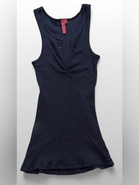 Charlotte Russe Ribbed Tank Top Womens M Ruched Studded Y2K Fitted Stretch Navy